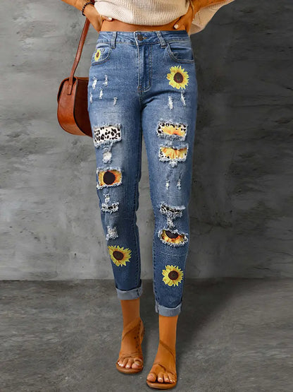 Jeans estampados de corte slim y a la moda.