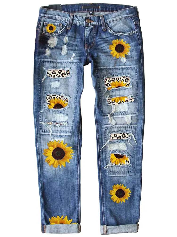 Jeans estampados de corte slim y a la moda.