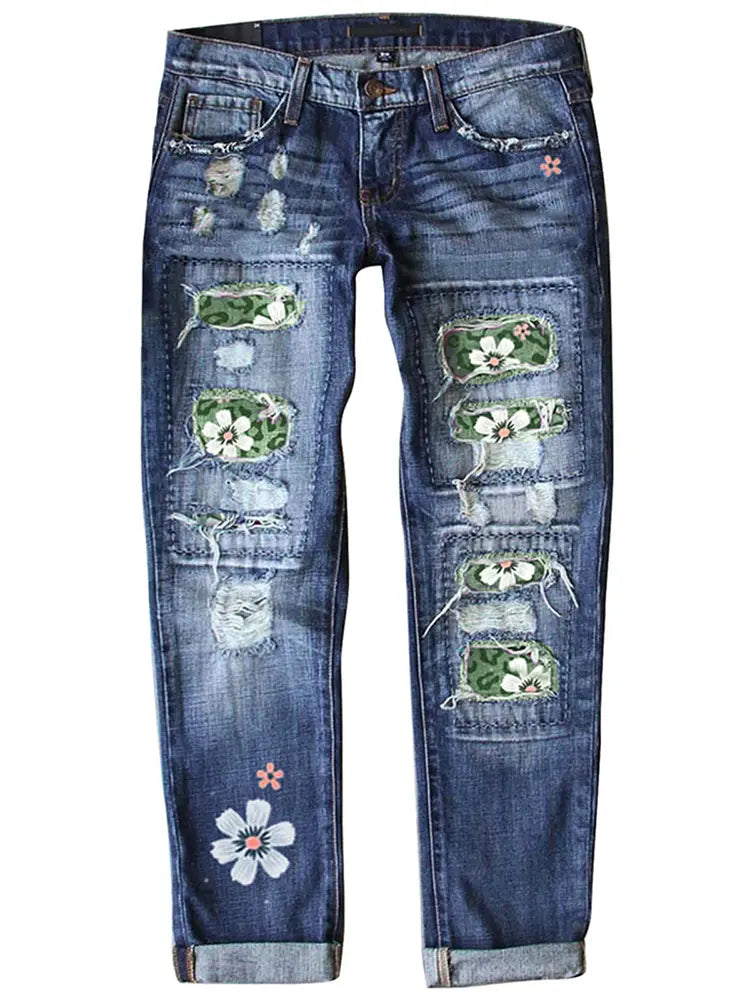 Jeans estampados de corte slim y a la moda.