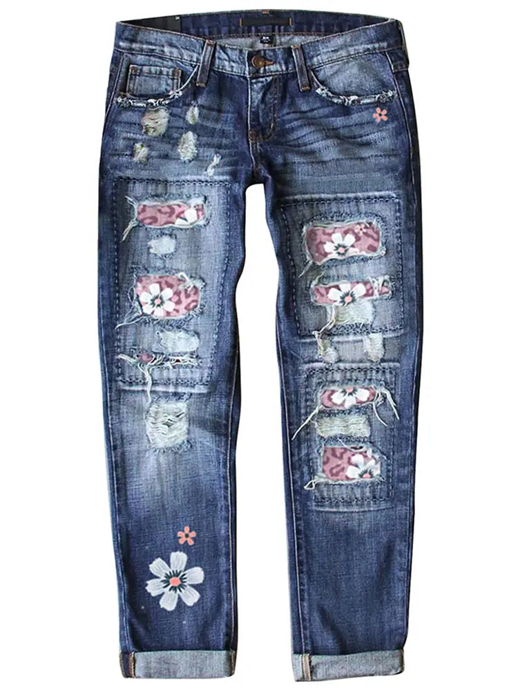 Jeans estampados de corte slim y a la moda.