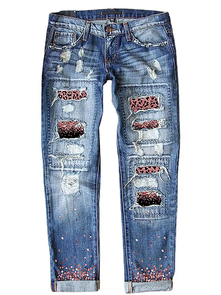 Jeans estampados de corte slim y a la moda.